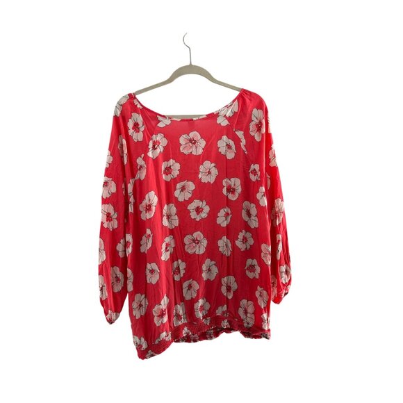 Old Navy Womens Red Floral Blouse XXL/XXG Lightweight Hawaiian Plus Size Boho - Picture 5 of 6